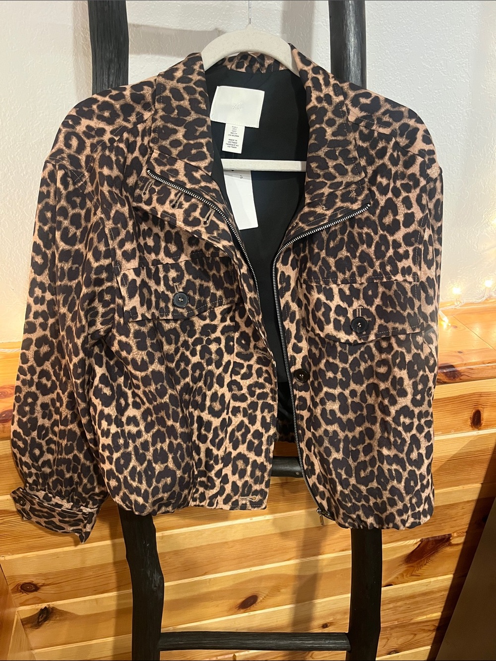 H&M Leopard Print Jean Jacket in Brown and Black